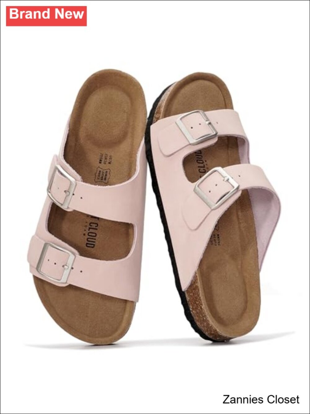 ✨Project Cloud Genuine Leather Sandals Slides Women's Memory Foam Cork Footbed